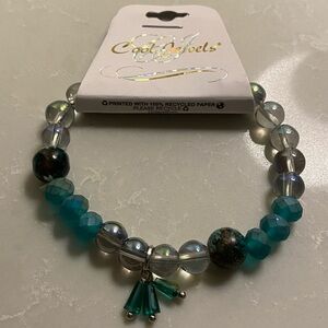 Teal and Silver Beaded stretch Bracelet NWT